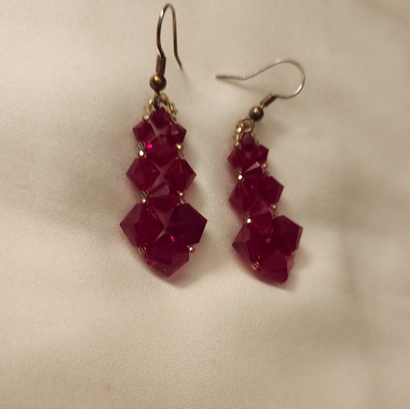 Vintage 1970s 1980s Ruby Red Swarovski Crystal Dangle Earrings - Picture 10 of 11